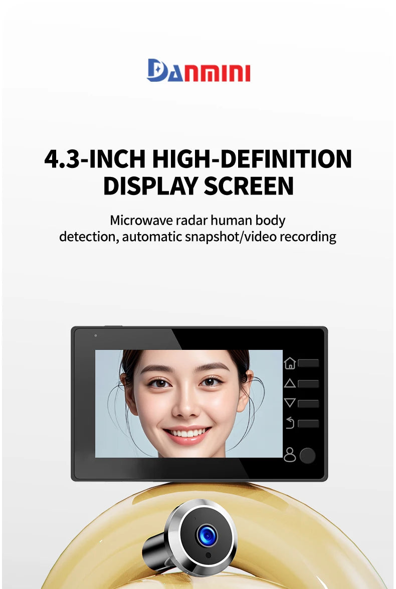 Danmini Visual Doorbell Peephole 4.3'' LCD HD Display Digital Door Viewer 1 Million Pixel 120° Camera Security Cat Eye Door Bell