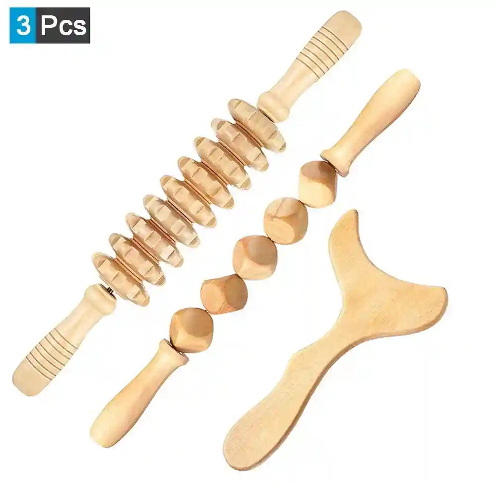 Wood Therapy Massage Roller - Professional Anti Cellulite Guasha Tool Massage Roller 3Pcs Tidesmit