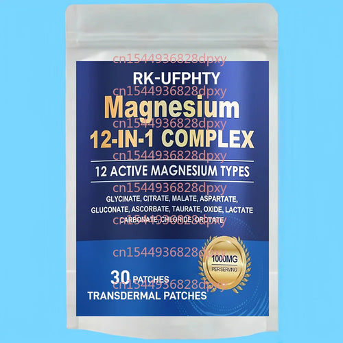 Magnesium transdermal patches 12-in-1 complex for sleep, 30 pack, featuring Magnesium Glycinate and other active forms.