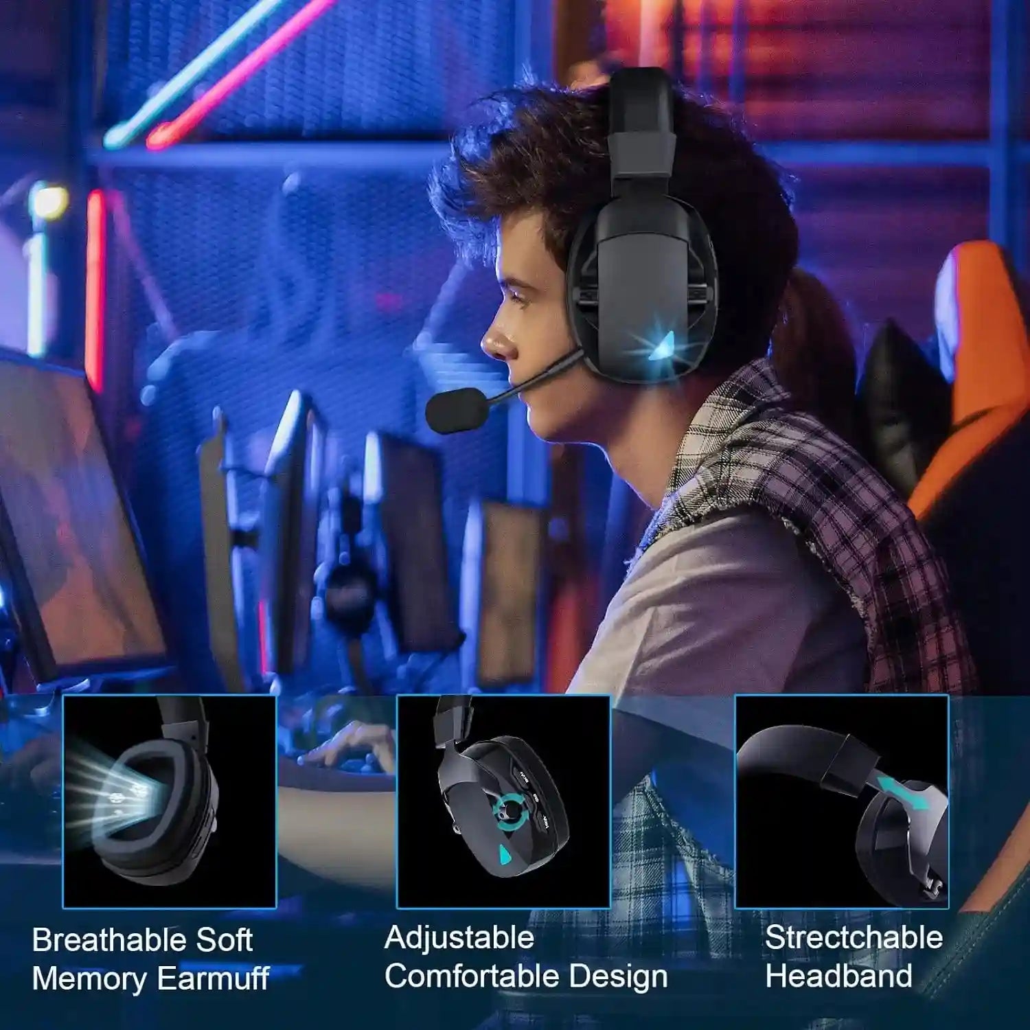 Tidesmit Wireless Gaming Headset with Mic - 3-Mode Low Latency Audio Tidesmit