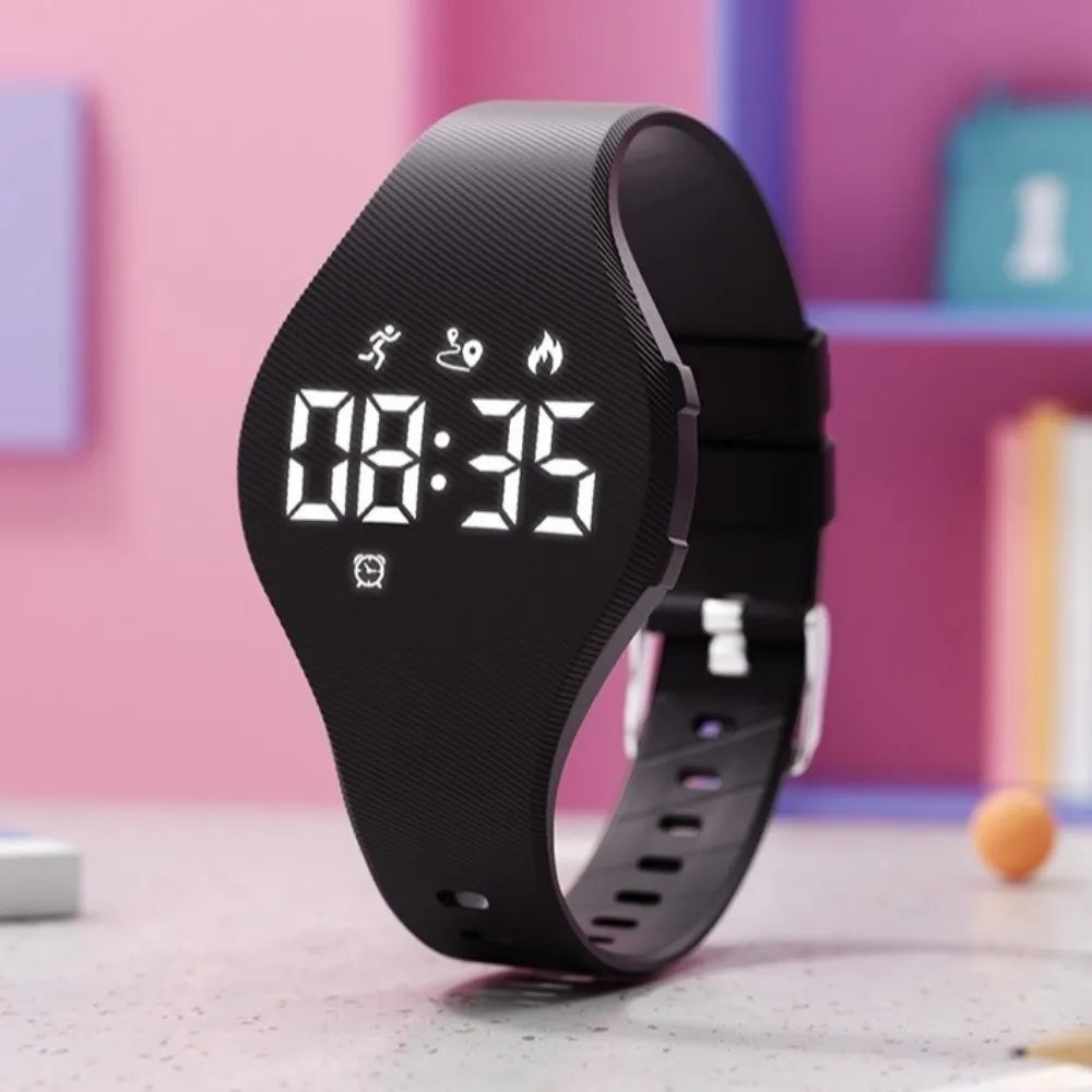 LED Digital Kids Smart Silicone Wristband Waterproof with Running Pedometer Vibrating Alarm Clock Monitor Vibration