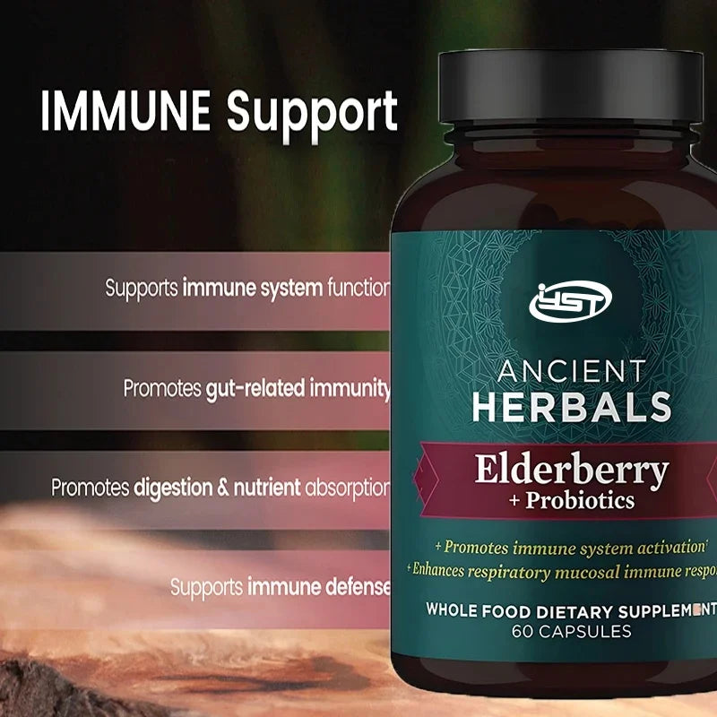 Elderberry And Probiotic Supplements, Immune System Support, Gluten-free, Kosher And Ketogenic Friendly, 60 Capsules