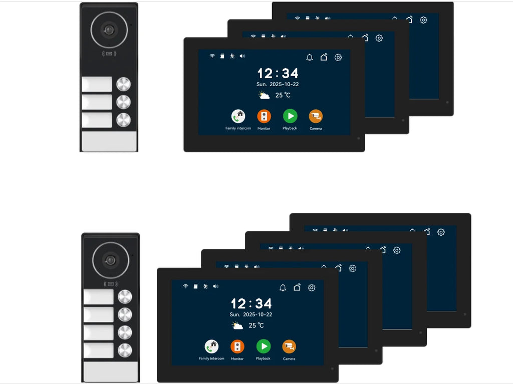 7" Touch Monitor Tuya WIFI Video Building Intercom System 2 Wire Cable Port 2-4 Units Apartment Video Door Phone Doorbell Kits