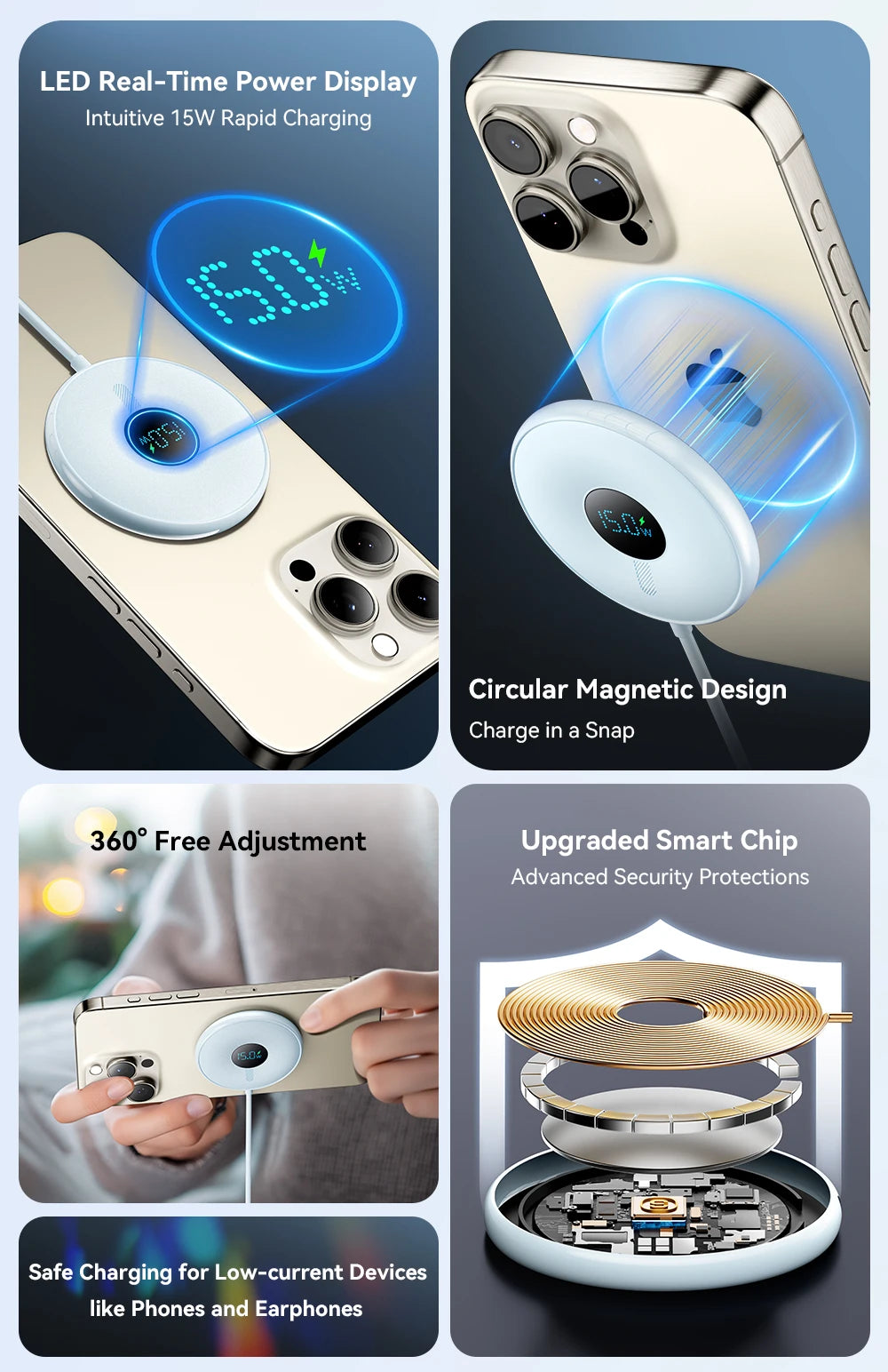 Magnetic Wireless Charger 15W with Digital Display - MagSafe Compatible Tidesmit