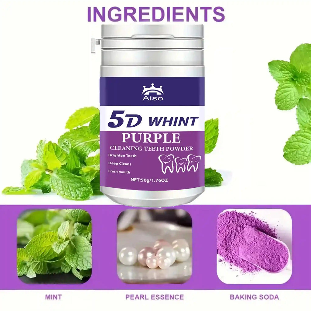 Tidesmit 5D purple teeth whitening powder for effective tooth cleaning and fresh breath on the go