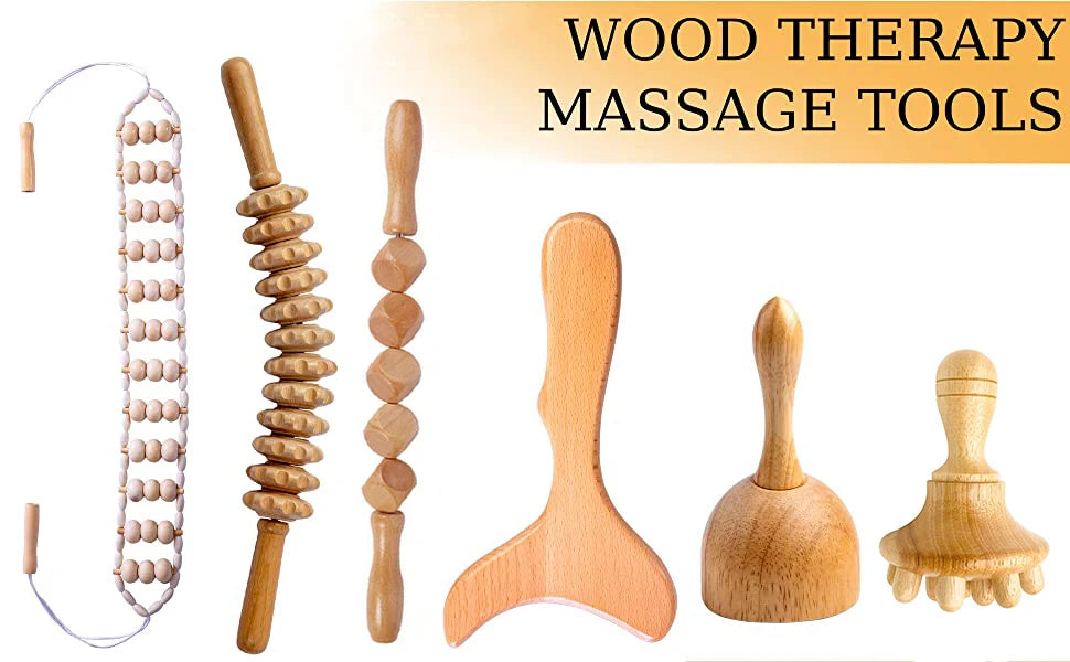 Wood Therapy Massage Tools for Body Contouring | 6 Piece Kit Relaxation Treatment Tidesmit