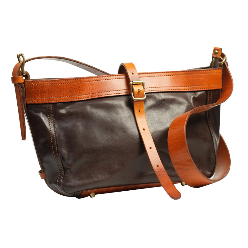 PNDME vintage high-quality first layer cowhide women shoulder bag outdoor travel designer handmade genuine leather underarm bag