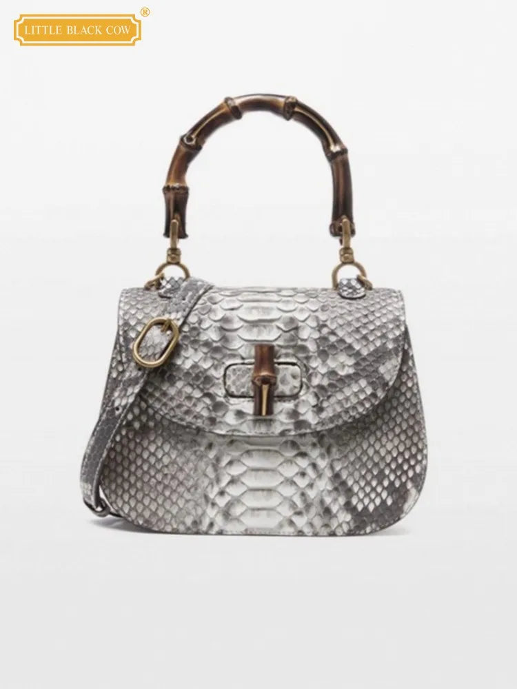 Office Ladies Fashion New Flap Pocket Hasp Tote Handbag Snakeskin Genuine Leather Designer Women SIngle Shoulder Crossbody Bags