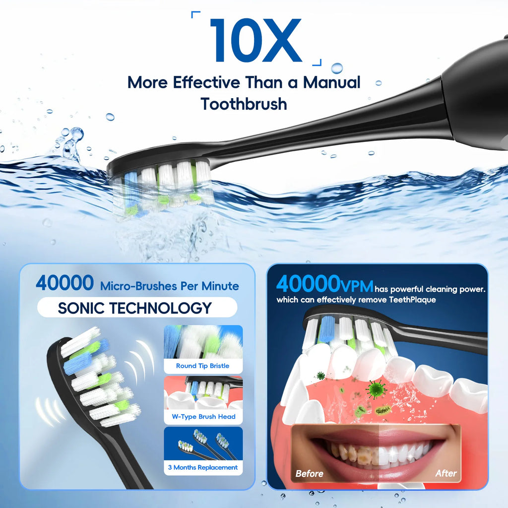 Mornwell T38 Electric Sonic Toothbrush USB Charge Rechargeable Waterproof Electronic Tooth Brushes 8 Replacement Heads Adult