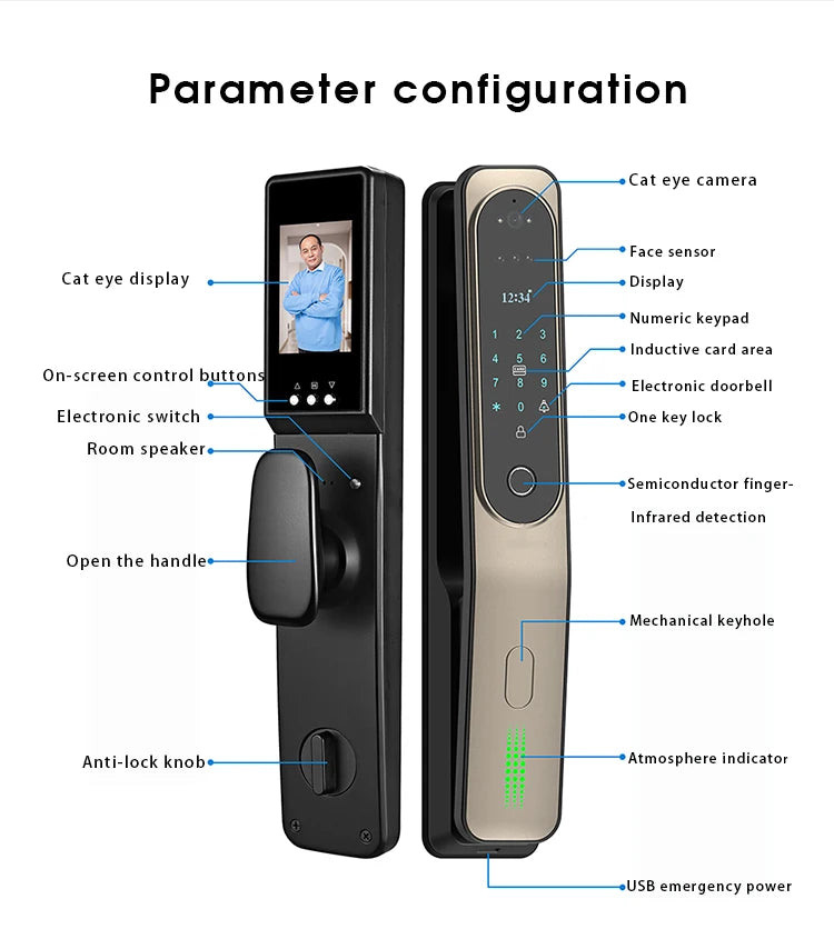 Electric  3D Face Recognition Smart Doorlock Fingerprint Biometric Password Full Automatic Wifi Door Lock with Camera