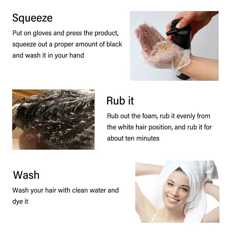 Black Hair Dye Shampoo 3 In 1 Quick Instant Coloring Shampoo Gray White Cover Natural Plant Fast Dye Long Lasting Dye Shampoo