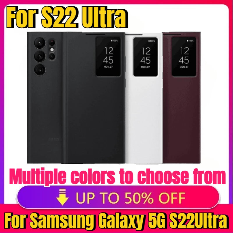 Samsung Galaxy S22 Ultra Clear View Flip Case - Leather Protective Cover Tidesmit