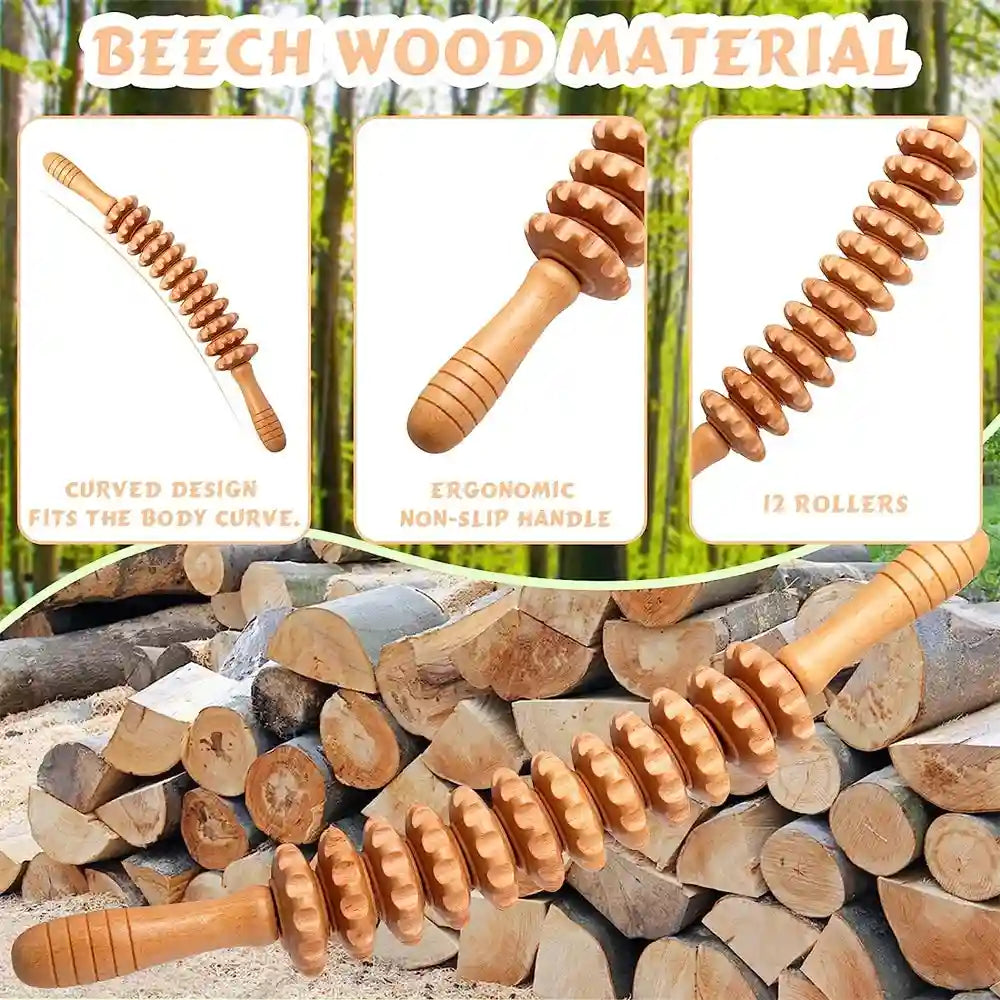 Wooden Massage Roller for Cellulite Reduction - 12 Round Model Massage Roller Tidesmit