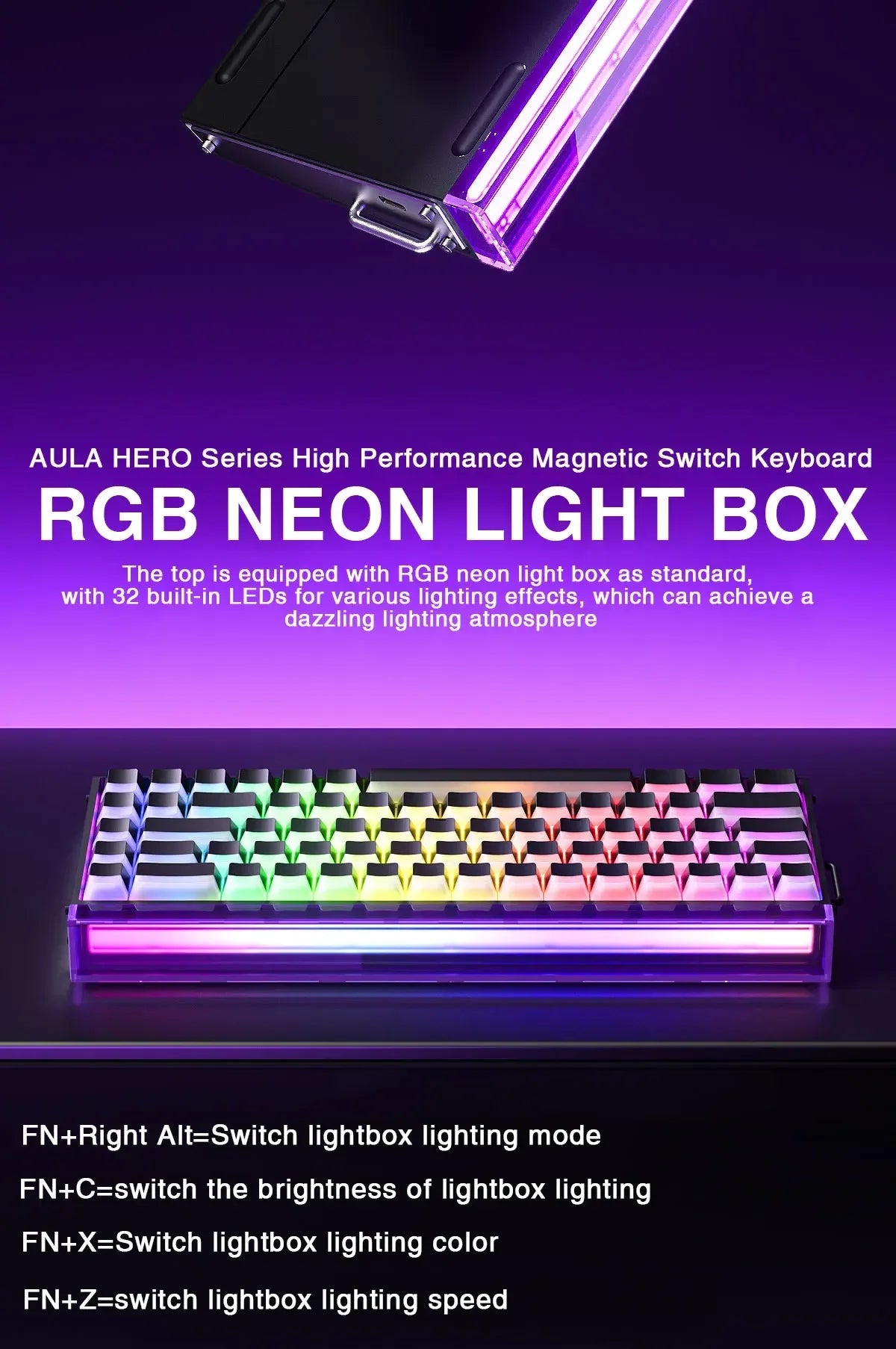 AULA HERO 68 HE E-sports Gaming Magnetic Switch Keyboard 60% Wired RGB Hot Swap 8K Return Rate Custom Mechanical Keyboard