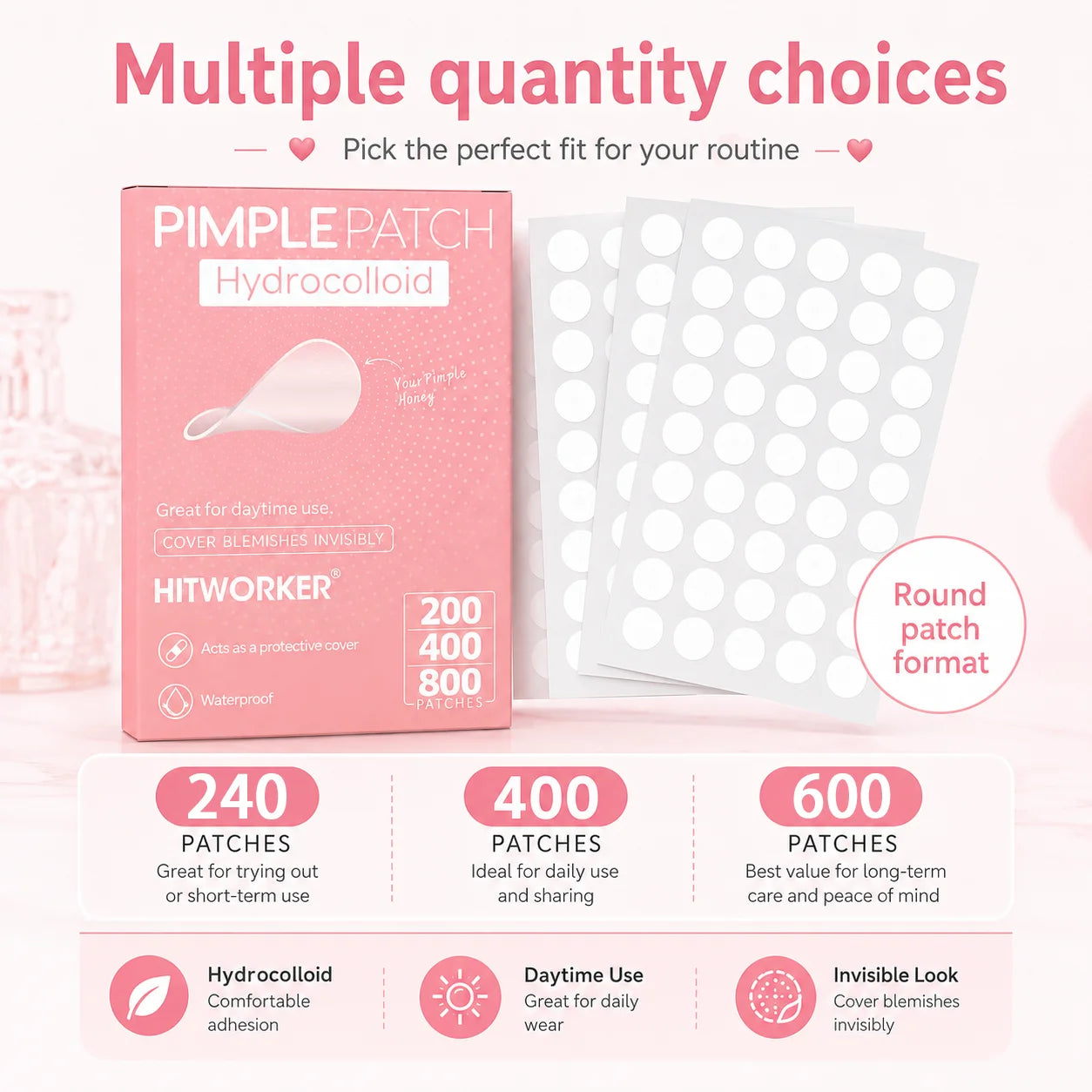 600/400/240pcs/box invisible acne patch set - deep cleaning high-quality water-based acne stickers, gentle and skin friendly