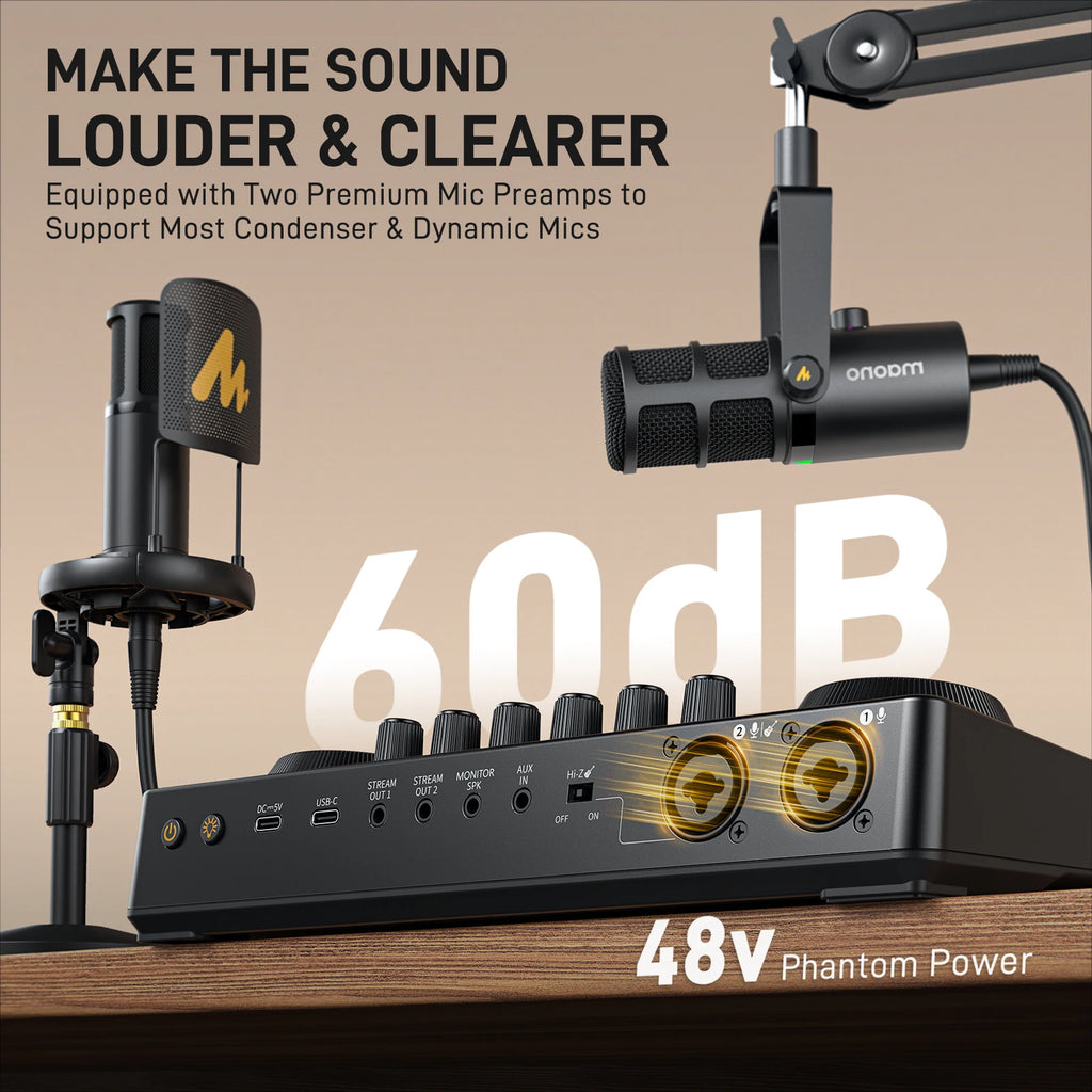 Podcast Audio Interface Mixer Tidesmit AME2 | Dual XLR Studio Console Tidesmit