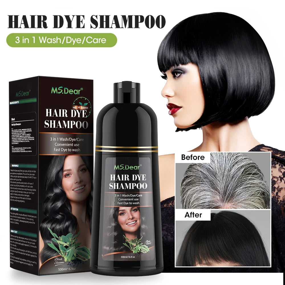 500ml Instant Black Dye Shampoo Black Coffee Color Hair Coloring Natural Herbal Ginseng Hair Repair Shampoo Hair Dyed Care