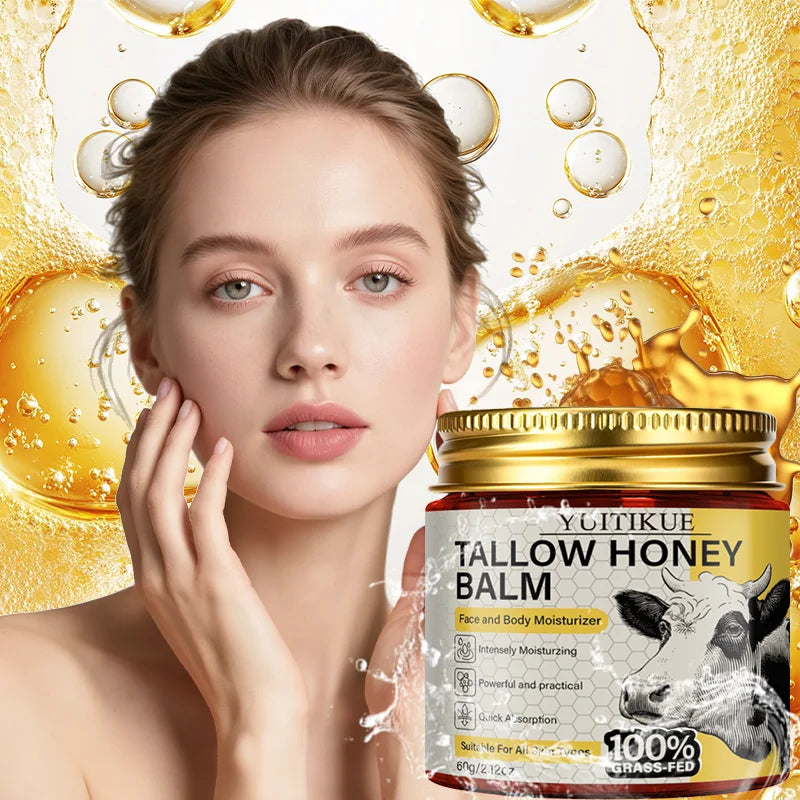 YUITIKUE 100% Grass-Fed Tallow Honey Balm | Intensely Moisturizing Face & Body Balm | Quick Absorption for All Skin Types 60g