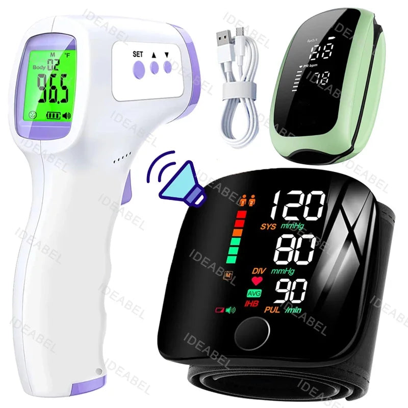 Smart LCD Rechargeable English Voice Wrist Blood Pressure Monitor Digital Automatic BP Tonometer Heart Rate Sphygmomanometer