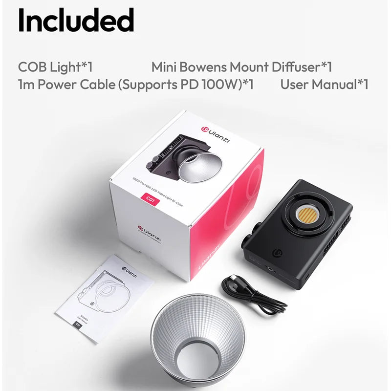 100W Portable COB LED Video Light - Adjustable Bi-Color Bowens Mount C01 Light China Mainland Tidesmit