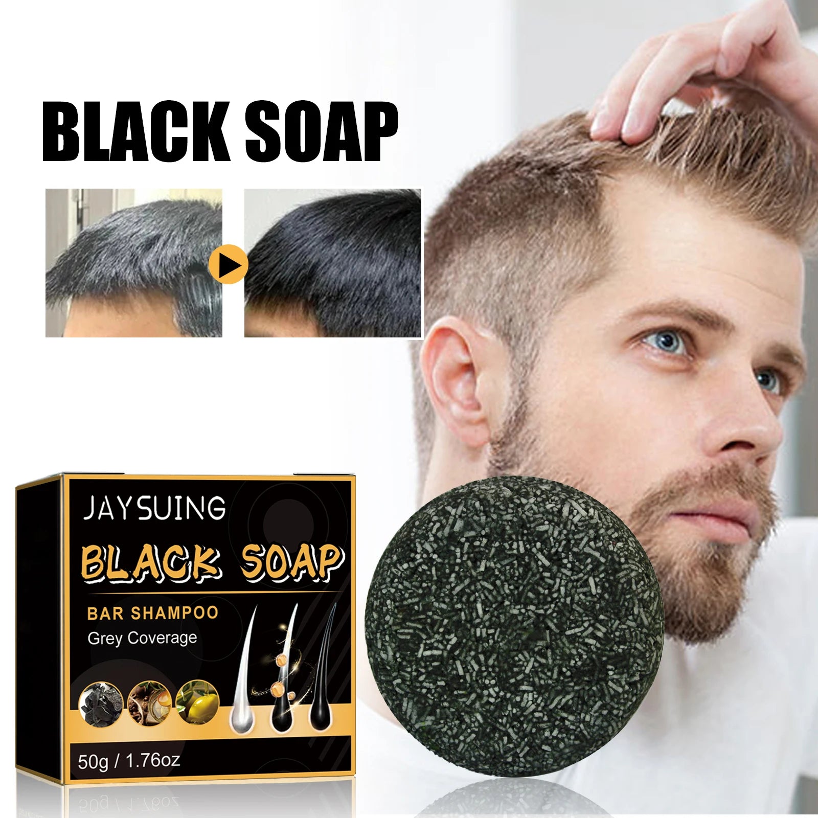 Gray Hair Shampoo Bar Turn Black Improve Dull & White Hair Anti-Dandruff Nourish Scalp  Polygonum Multiflorum Biotin Soap