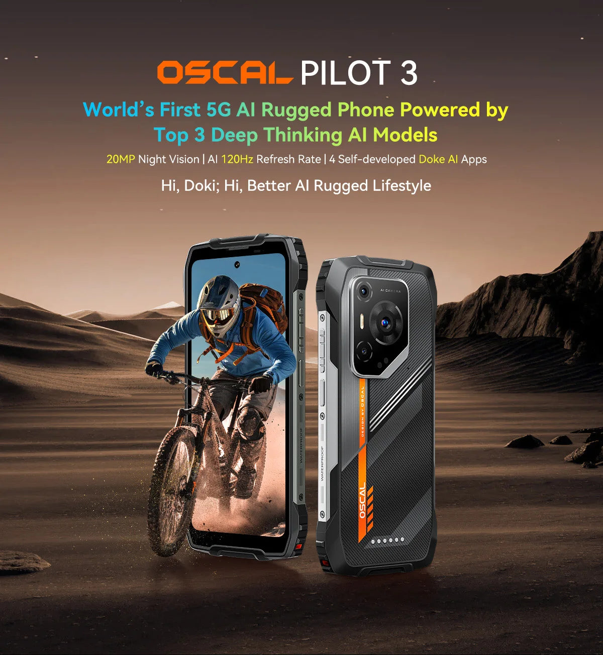 Blackview OSCAL PILOT 3 5G AI Rugged Smartphone MTK 6300, 6.78" 2.4K Display 120Hz, 12GB 256GB, 7500Amh Battery Phone,Android15