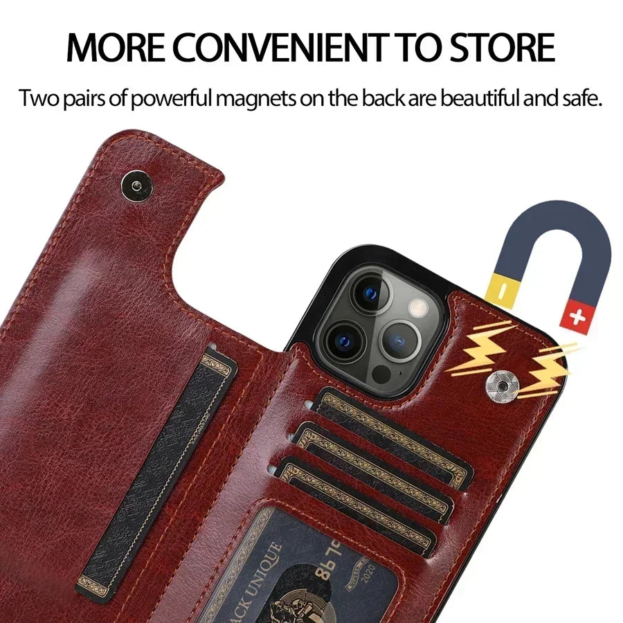 iPhone 16 Leather Wallet Case With Card Stand - Slim Shock-Absorbing Cover Tidesmit