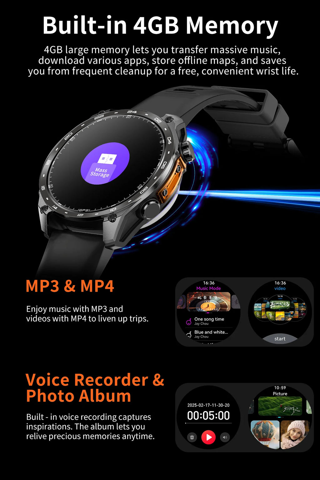 2026 HD300 Pro GPS Smart Watch for Outdoor Sports Offline Map 5.4Bluetooth Call Waterproof Health Travel Diving Smartwatch