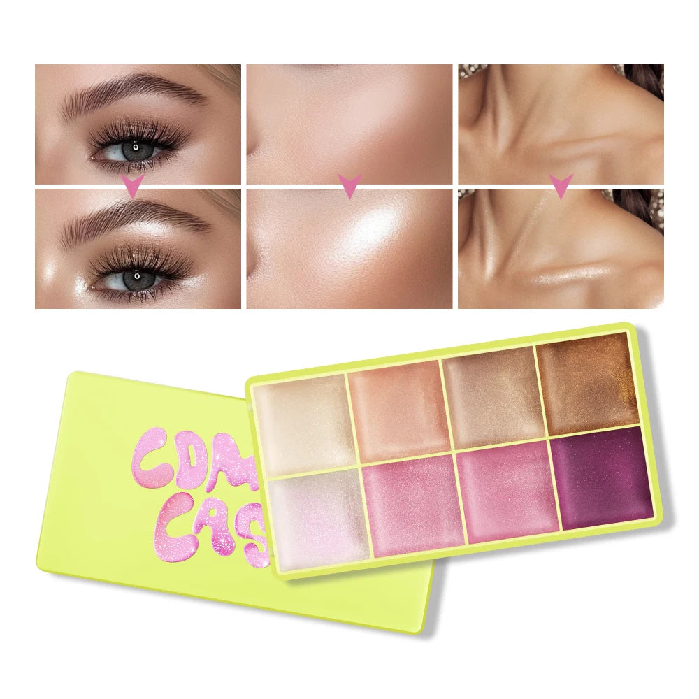Tidesmit high gloss cream palette with matte and shimmer pink brown nude tones in long-lasting curve case face makeup