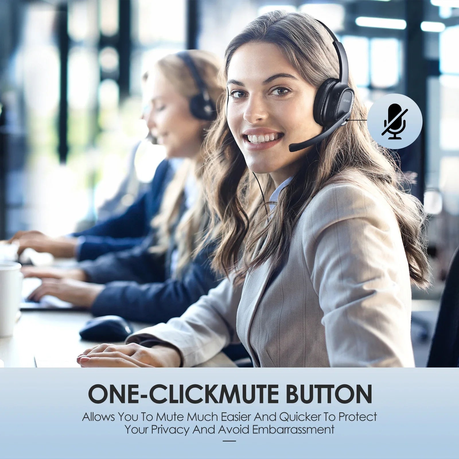Wireless Call Center Headset with Mic - 50H Talk Time | Tidesmit Tidesmit