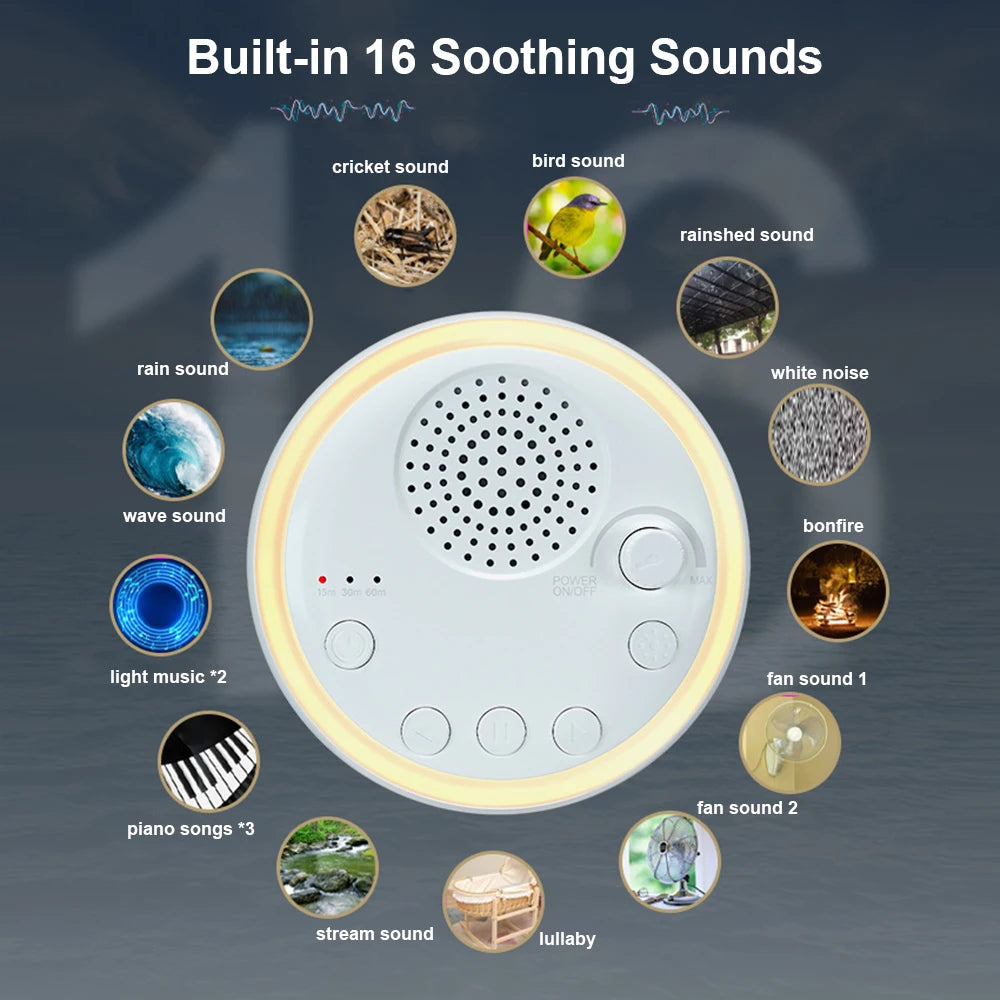 16 Soothing Sounds 15/30/60 min Timer White Noise Machine Mini Baby Sleep Machine Built-in Night Light for Baby Kids Adults