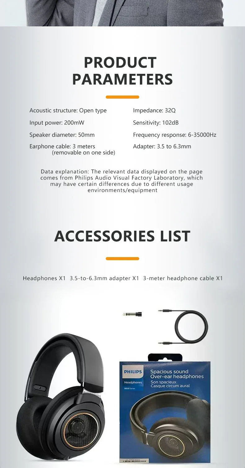 Philips SHP9600 Open-Back Wired Hi-Fi Headphones by Tidesmit Tidesmit