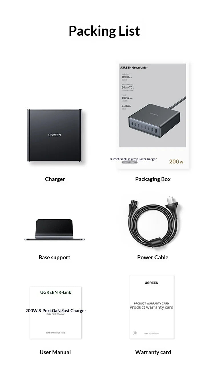 UGREEN 200W GaN Charger 8 in 1 Desktop Laptop Fast Charging Stand For Phone Tablets Smart Watch Desktop Charging Station iPad