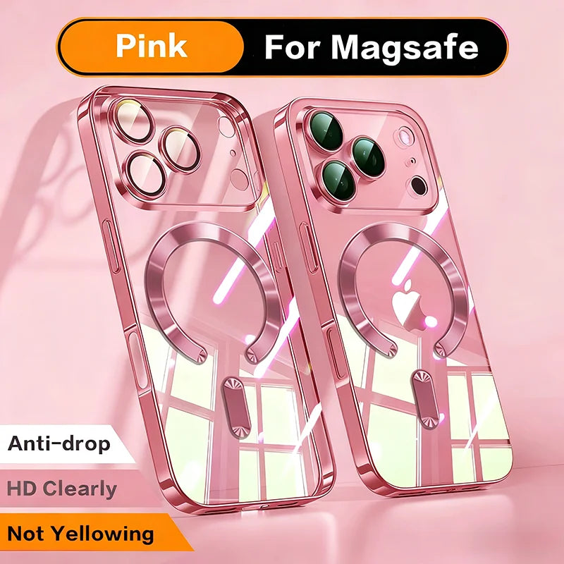 Magnetic Clear Phone Case: Shockproof Wireless Charging Protection Pink Tidesmit