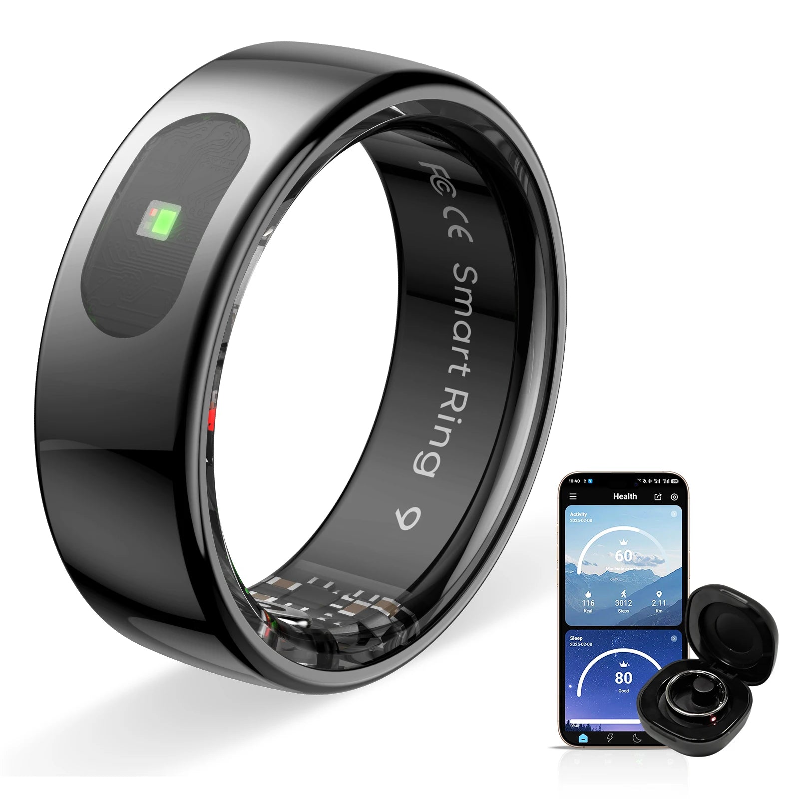R08 Smart Ring Men Women with Charging Case Health and Sleep Monitor 5ATM Waterproof Multi Sport Mode Heart Rate Monitoring NEW