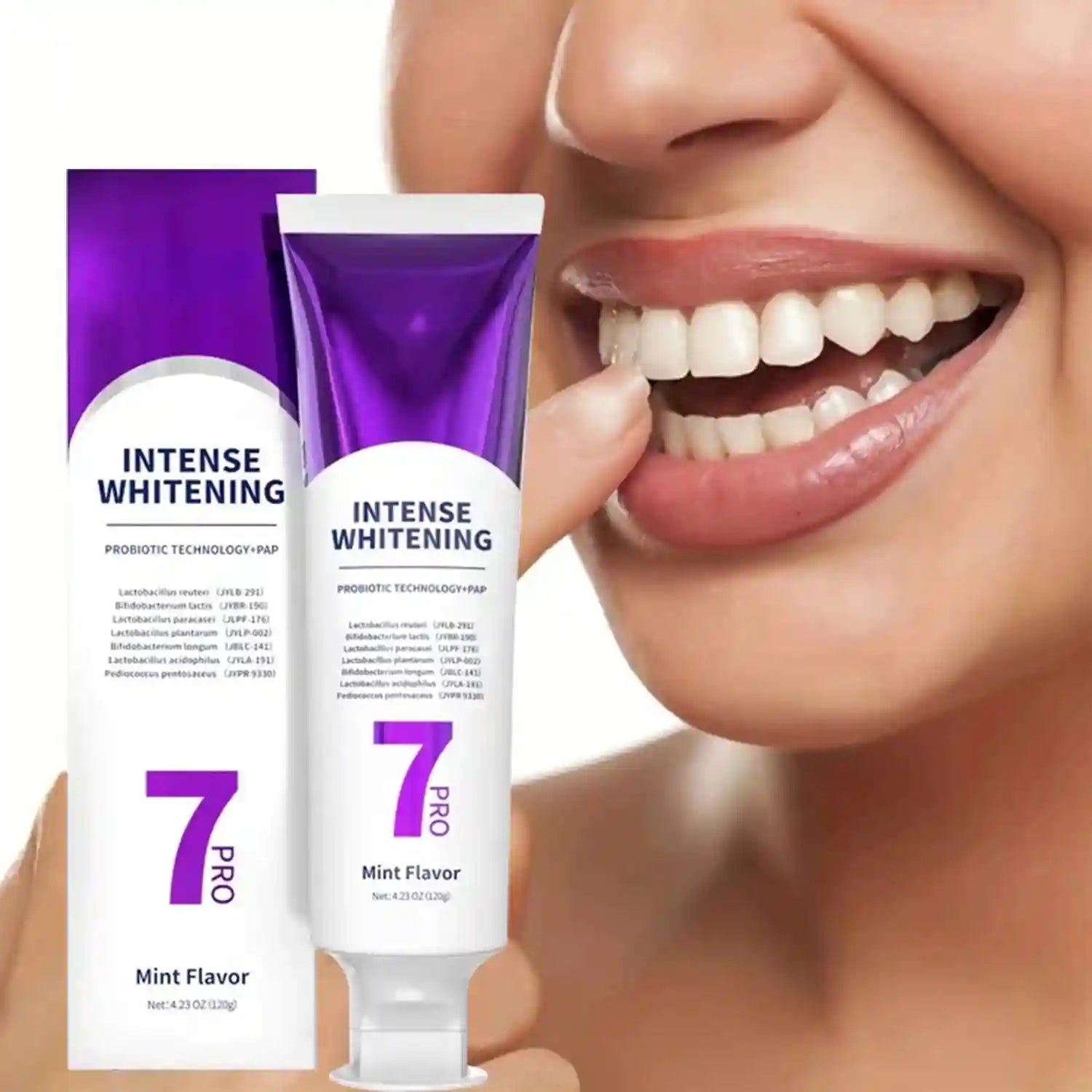 Tidesmit 7D Probiotic Advanced Whitening Toothpaste with deep cleansing mint for a brighter, fresher smile