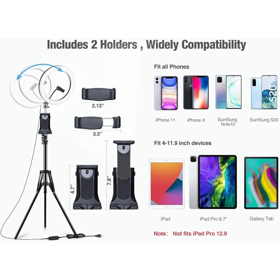 12-Inch Dimmable Ring Light with 72-Inch Tripod for Professional Content Tidesmit