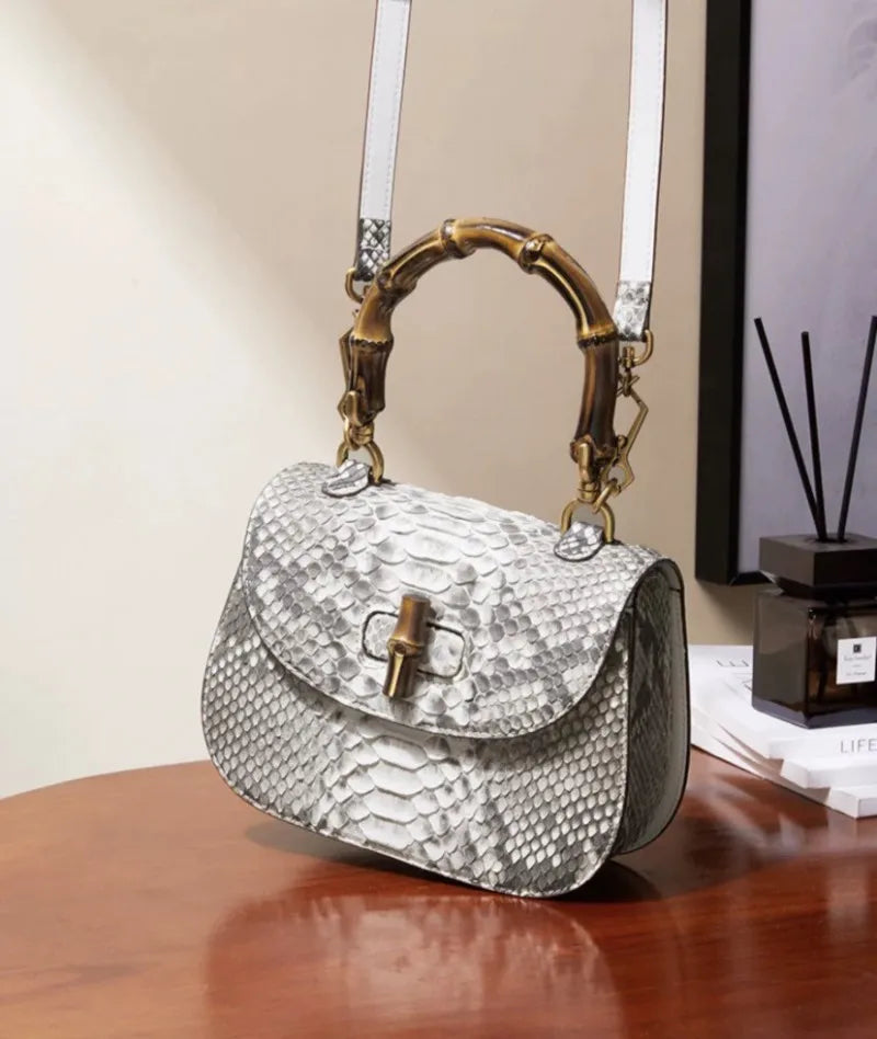 Office Ladies Fashion New Flap Pocket Hasp Tote Handbag Snakeskin Genuine Leather Designer Women SIngle Shoulder Crossbody Bags