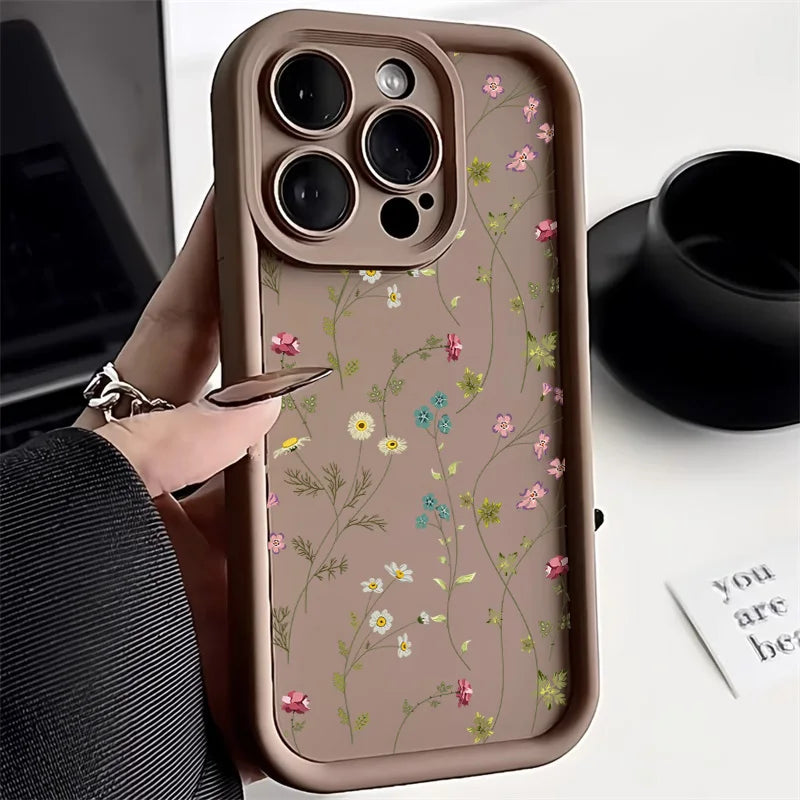 Flower Phone Case for iPhone, Shock-Absorbing Military-Grade Cover Brown DG59 Tidesmit