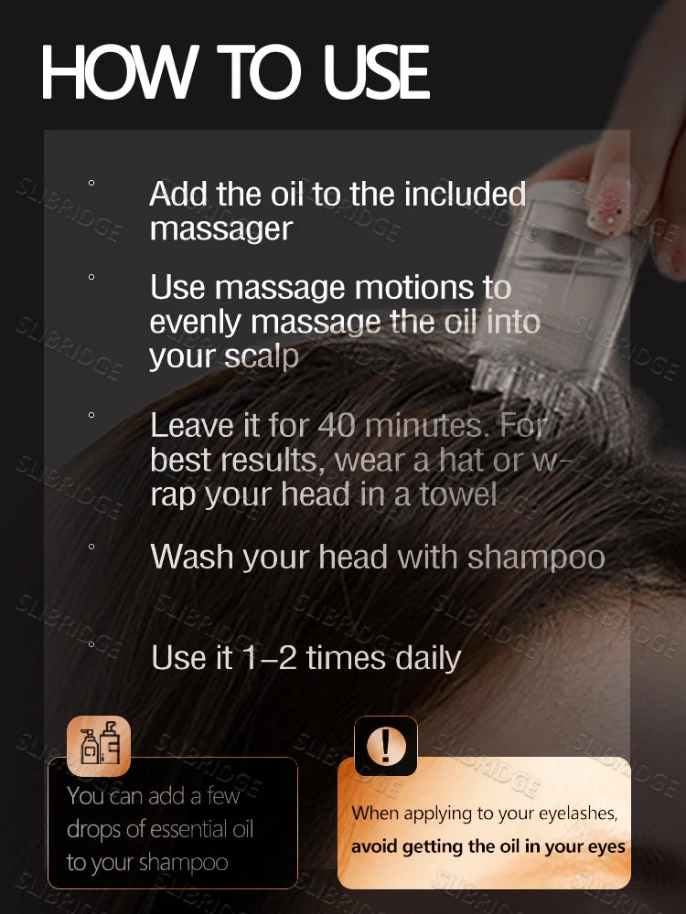 Portable Gen-2 scalp applicator liquid comb massaging oil into hair for anti-hair loss scalp care and treatment.