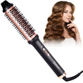 Hatteker rose gold electric curling brush for styling long or short hair with heat-resistant bristles and on-off switch.