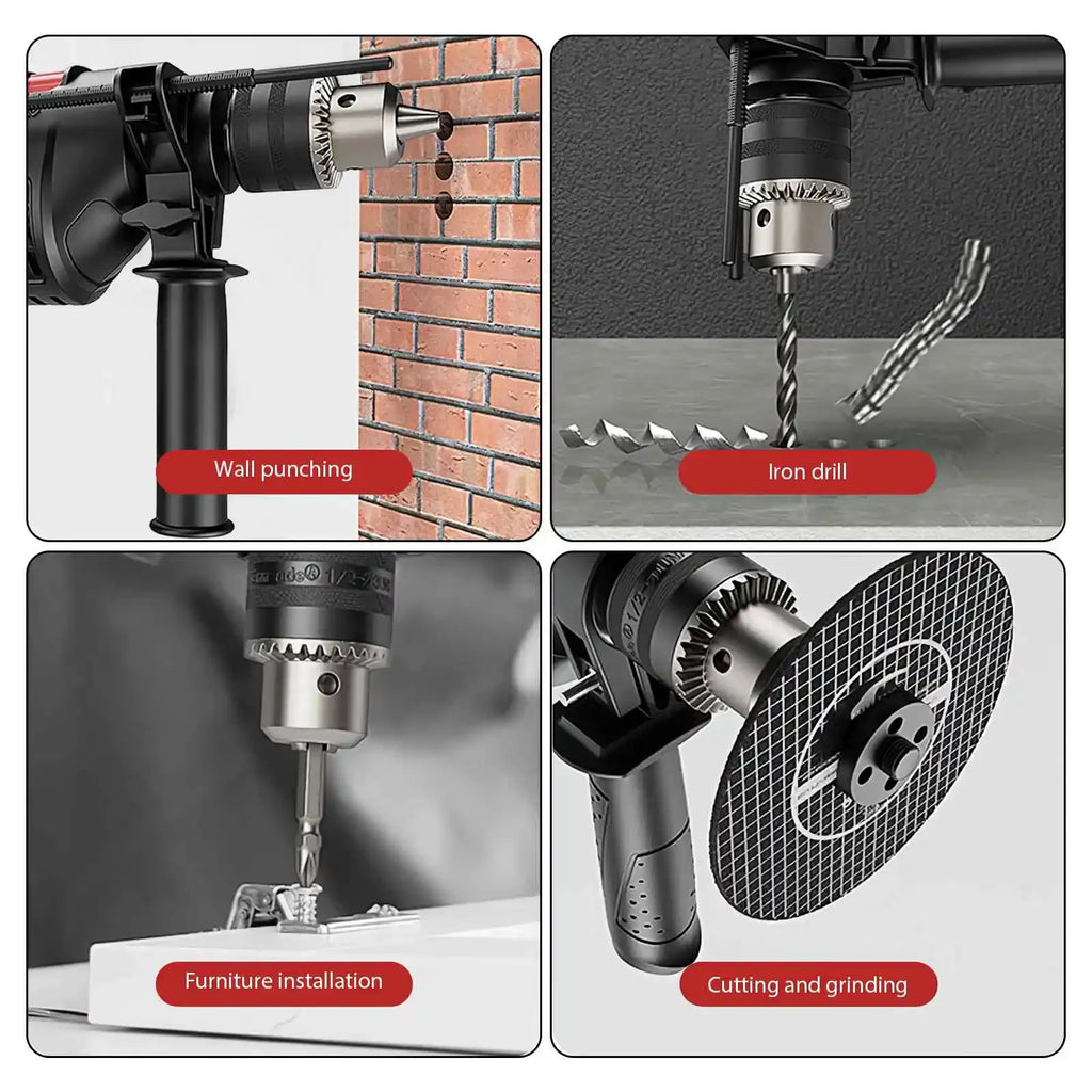 Multi-purpose drill head kit for drilling, wall punching, cutting and grinding
