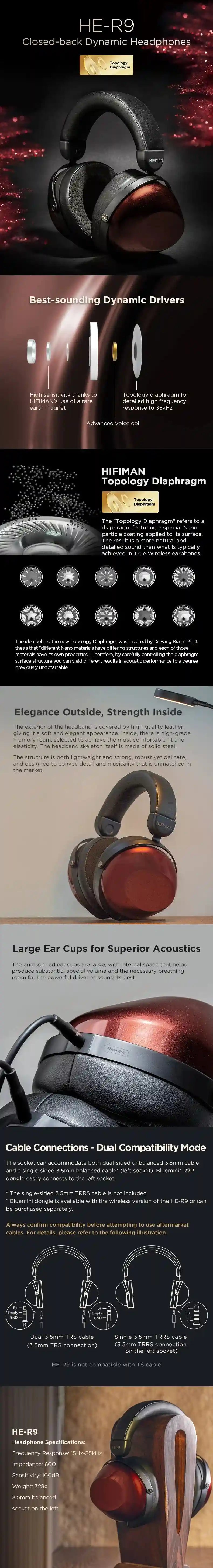 HIFIMAN HE-R9 Closed-Back Headphones - Dynamic Wired Studio Audio Tidesmit