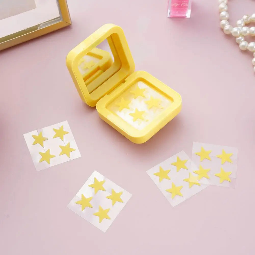 Blue/Yellow Stars Hydrocolloid Pimple Patches with Mirror Storage Box,Acne Spot Stickers For Face,Temporary Mirror Makeup Tool