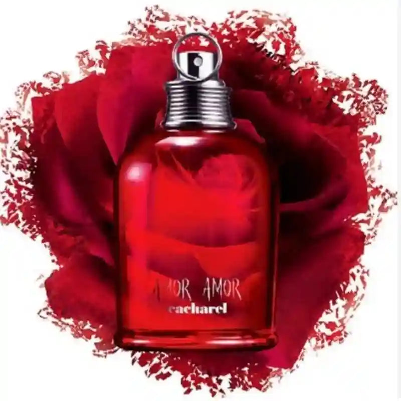 Cacharel Amor Amor 100ml EDT, red rose fragrance, iconic ring-top glass spray bottle, romantic floral scent for women.