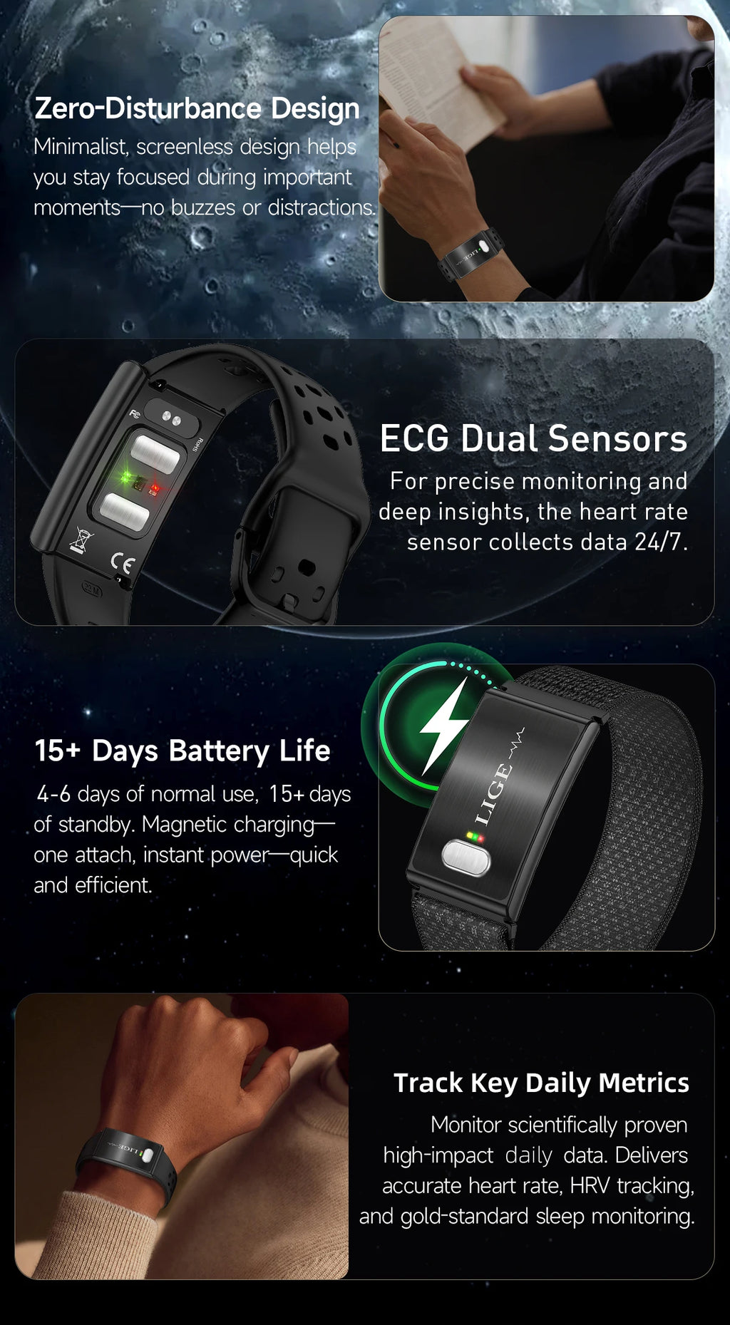 ECG Health Smart Bracelet 2026 New HRV Monitor Fitness Tracker Wristband Sport Band Waterproof No Screen Smartwatch Women Men