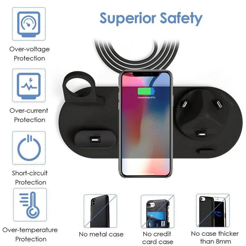 Wireless Charging Station - Qi Certified MagSafe Compatible Multi-Device Tidesmit