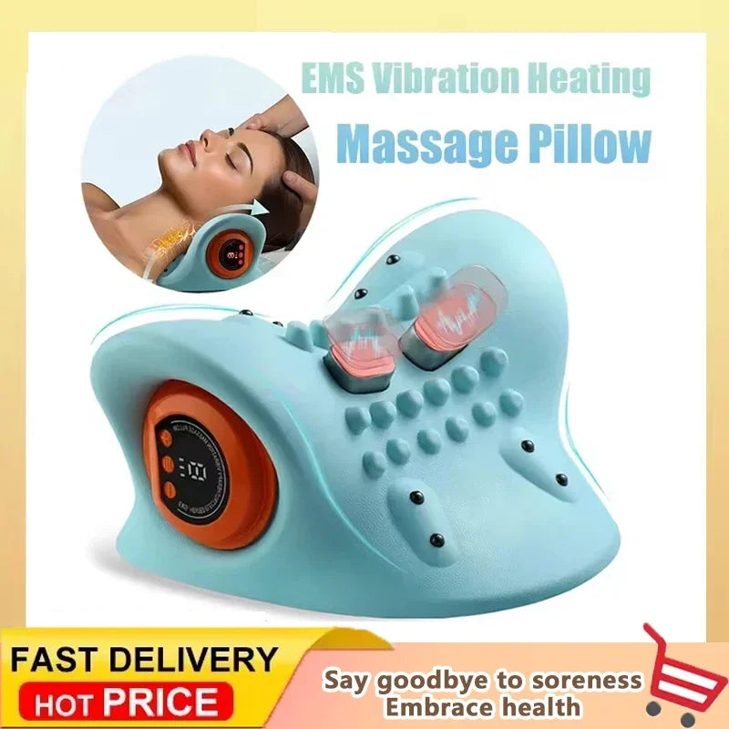 Electric Neck Massager with Heat Therapy - Blue Rechargeable Relief Massage Cushion Tidesmit