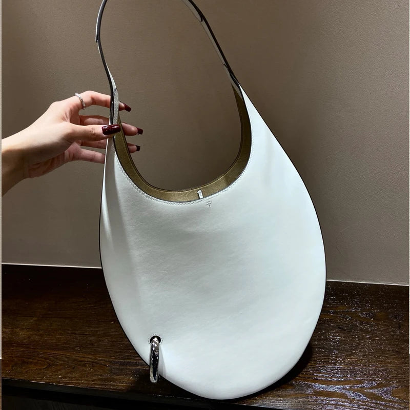 2025 summer new large crescent pipa bag imported top layer cowhide armpit bag single shoulder crossbody bag