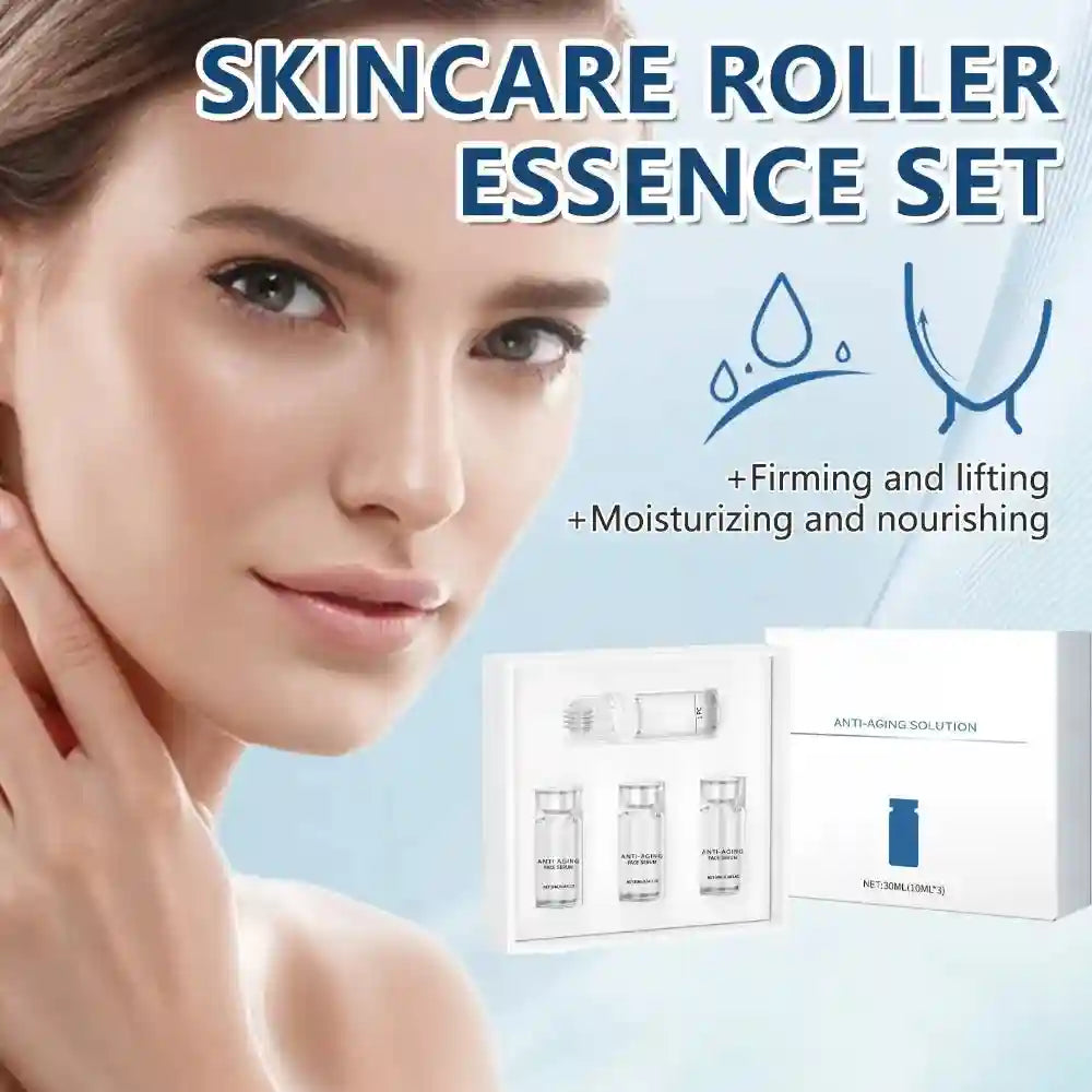 Skincare Roller Essence Set: Anti-aging face serum vials for firming, lifting, and moisturizing skin texture.